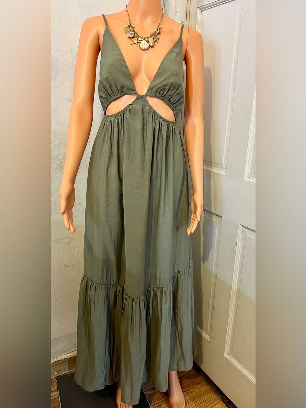 MARBLE Olive Green Cutout Maxi Dress